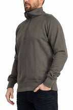 Herren Halfzip Pullover mit Feinripp an Taille & Ärmeln in Anthrazit