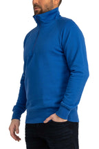 Herren Halfzip Pullover mit Feinripp an Taille & Ärmeln in Blau