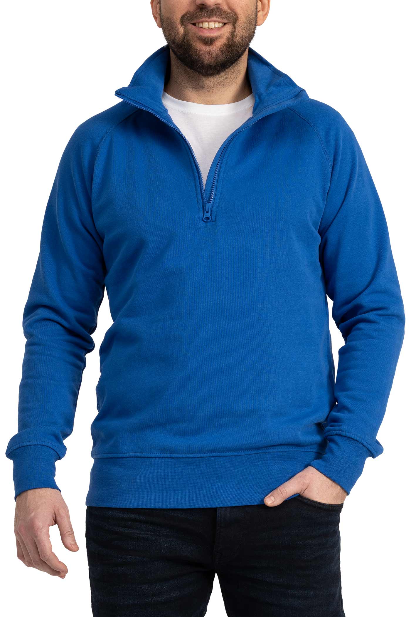Herren Pullover mit halbem Reißverschluss und Feinripp in Blau