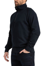 Herren Halfzip Pullover mit Feinripp an Taille & Ärmeln in Dunkelblau