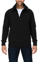 Herren Pullover mit halbem Reißverschluss und Feinripp in Schwarz