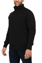 Herren Halfzip Pullover mit Feinripp an Taille & Ärmeln in Schwarz