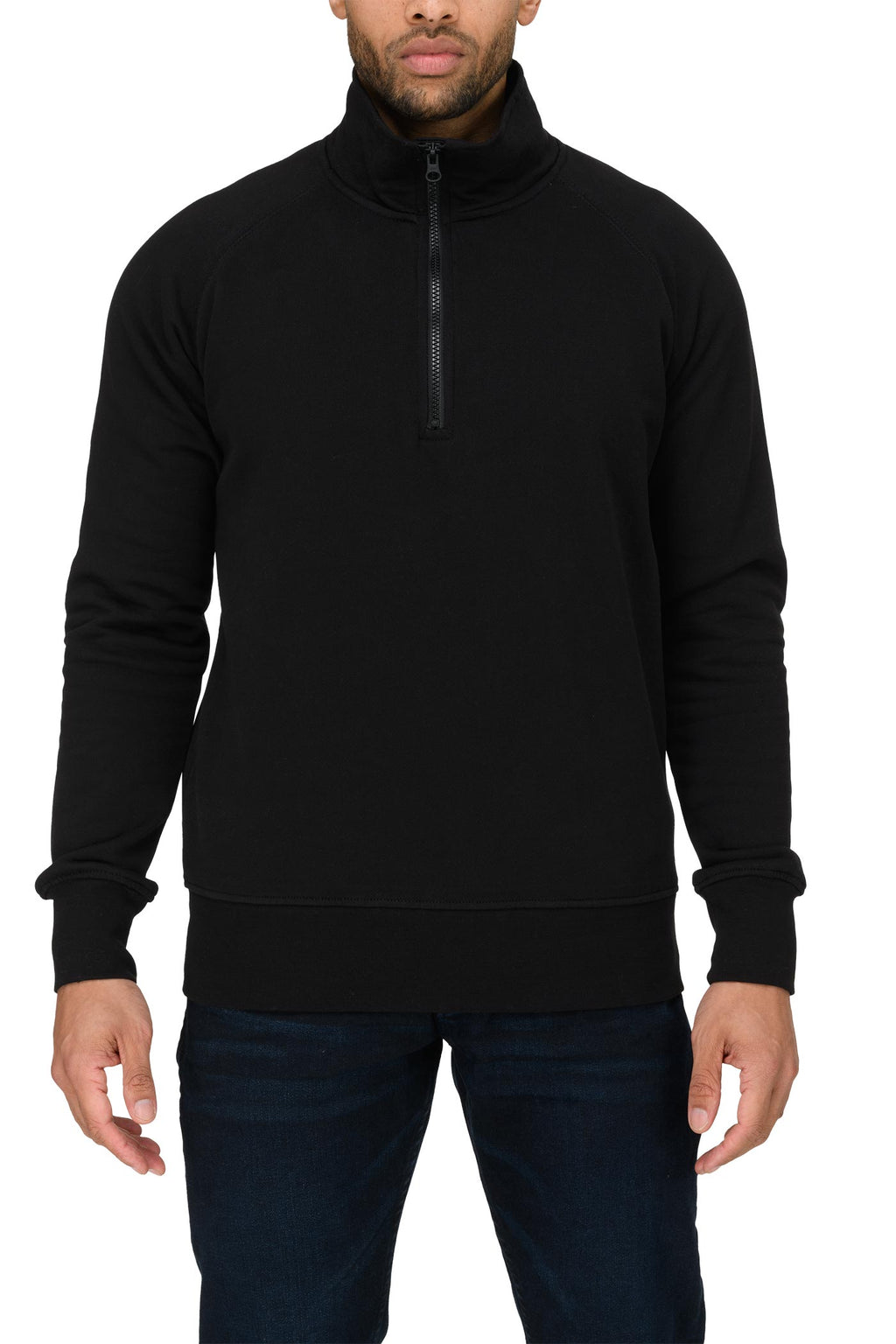 Herren Pullover mit halbem Reißverschluss in Schwarz