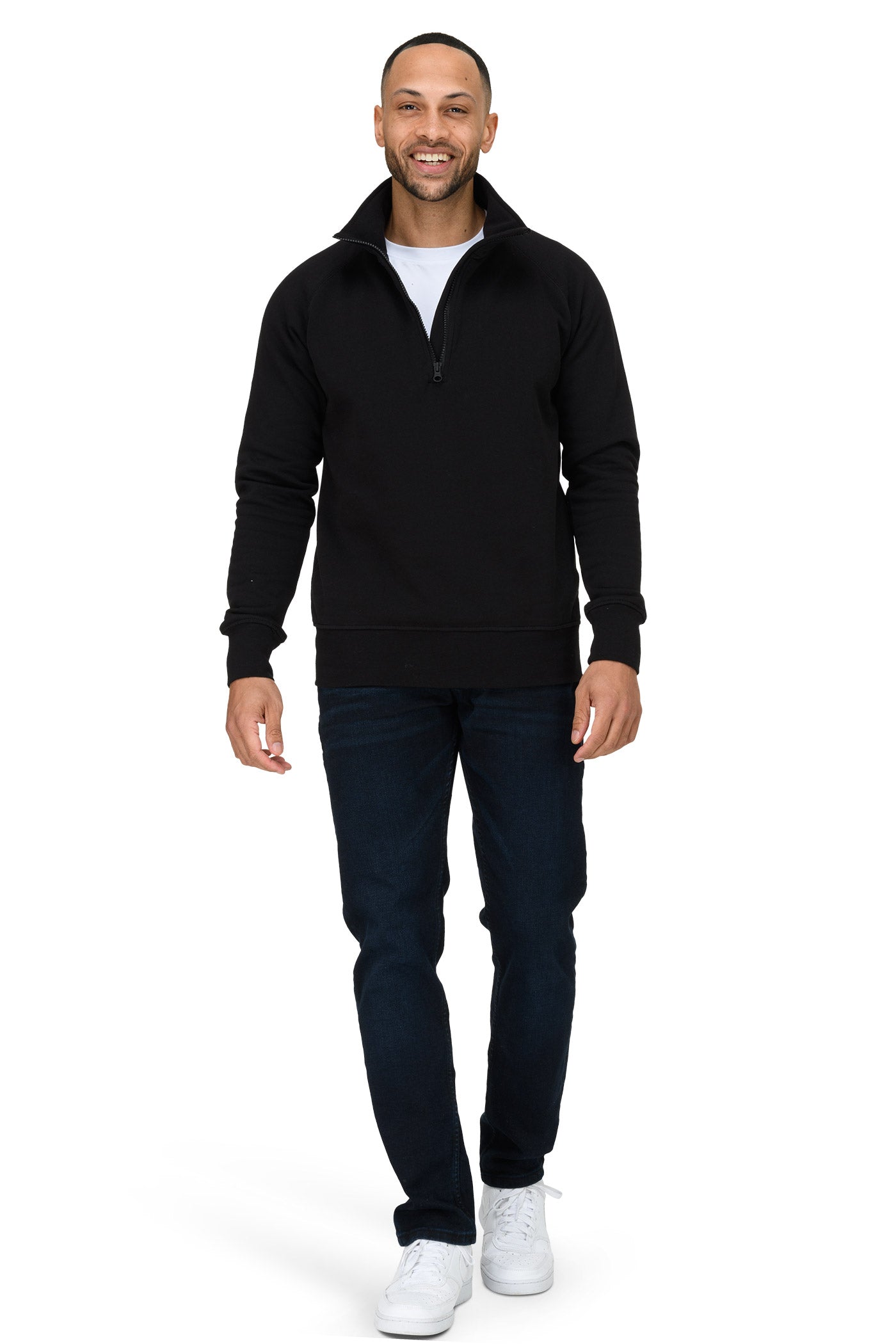 Herren Pullover mit halbem Reißverschluss in großen Größen in Schwarz