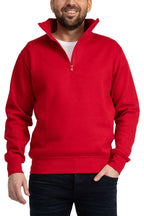 Herren Pullover mit kurzem Reißverschluss und Feinripp an Taille und Ärmeln in Rot