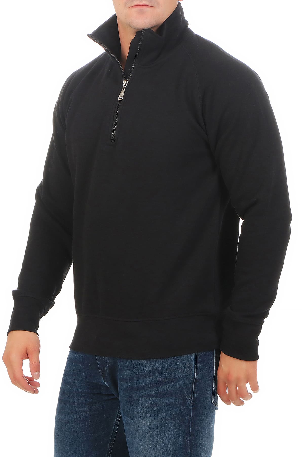 Herren Pullover mit viertel Reißverschluss robust Basic in Schwarz
