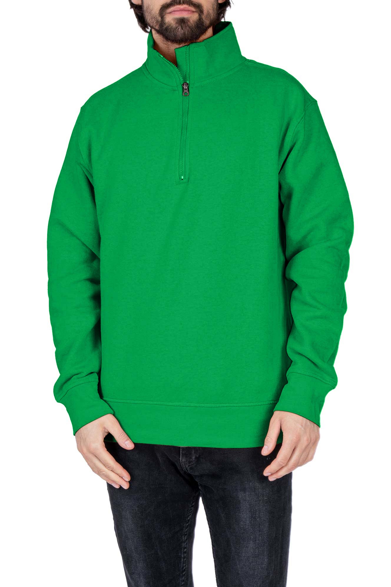 Herren Troyer aus Baumwollmischung mit Stehkragen in Gelbgrün