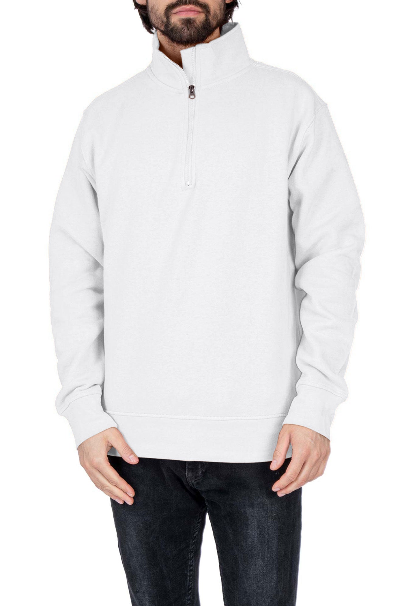 Herren Troyer aus Baumwollmischung mit Stehkragen in Weiß