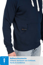Herren Pullover mit Kapuze und Reißverschlussfach in Dunkelblau