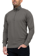 Herren Halfzip Pullover mit Stehkragen und Feinripp in Anthrazit