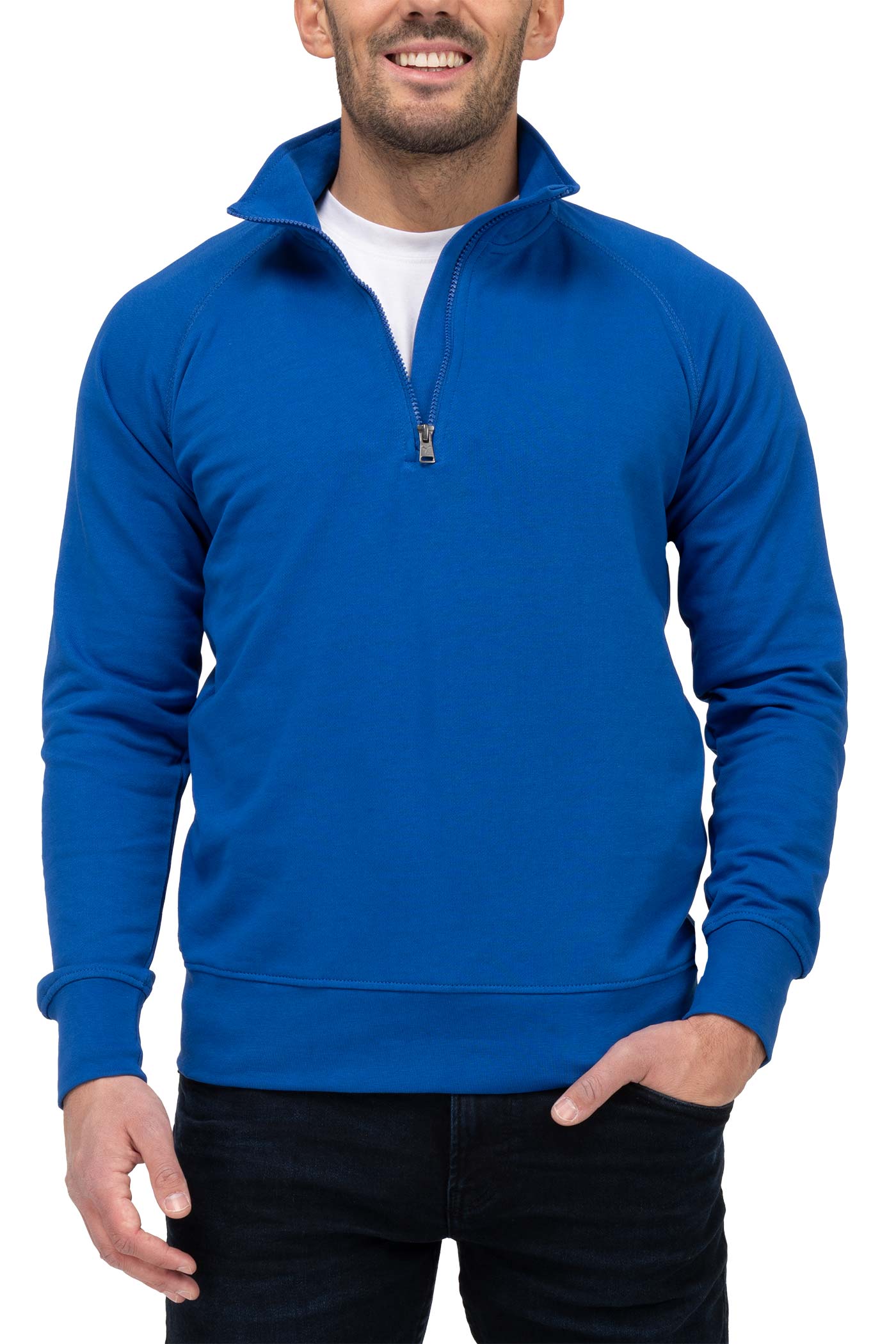 Herren Pullover leicht mit Stehkragen und halbem Reißverschluss in Blau