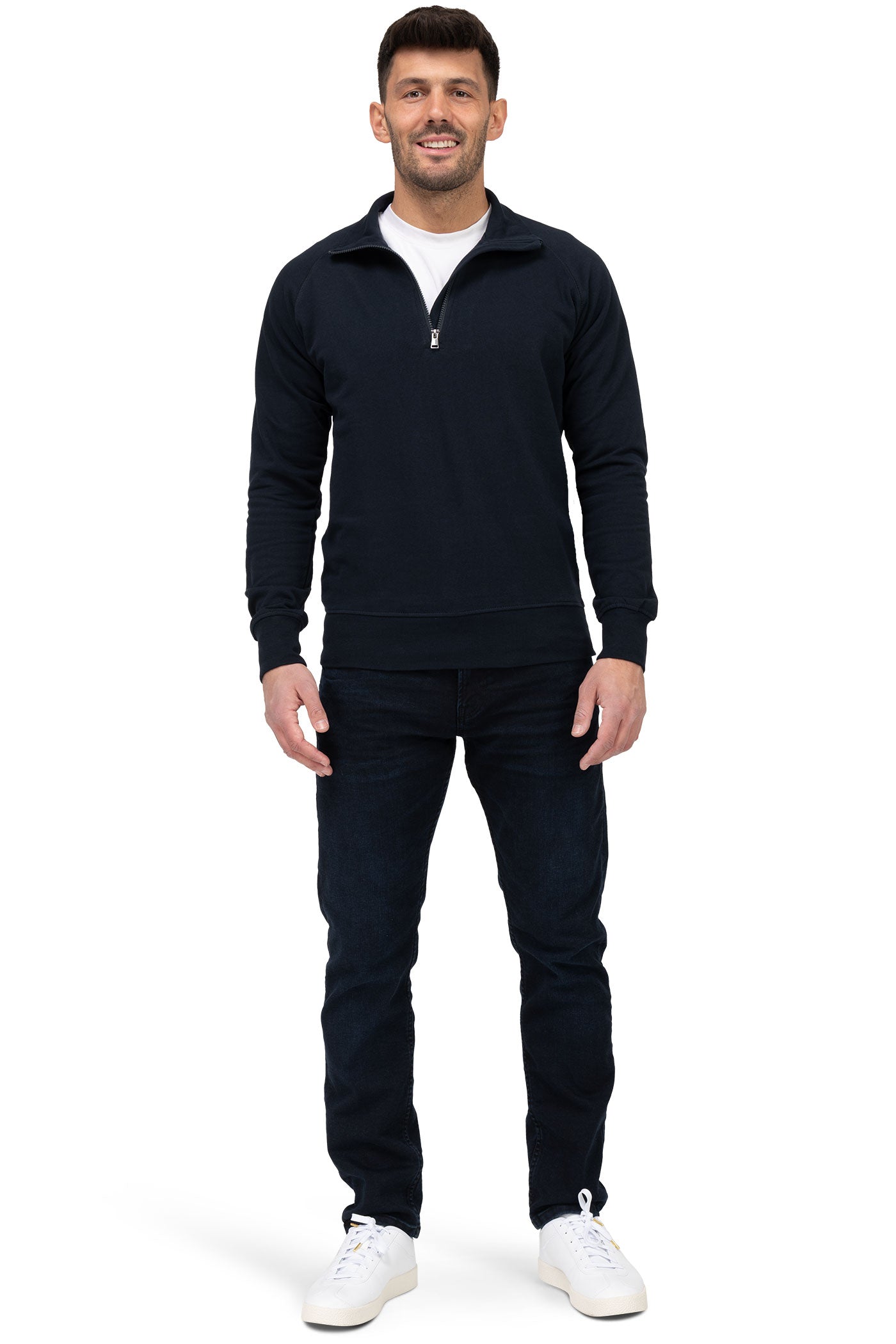 günstiger Halfzip Pullover für den Sommer und warme Tage Herren in Dunkelblau