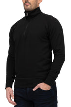 Herren Halfzip Pullover mit Stehkragen und Feinripp in Schwarz