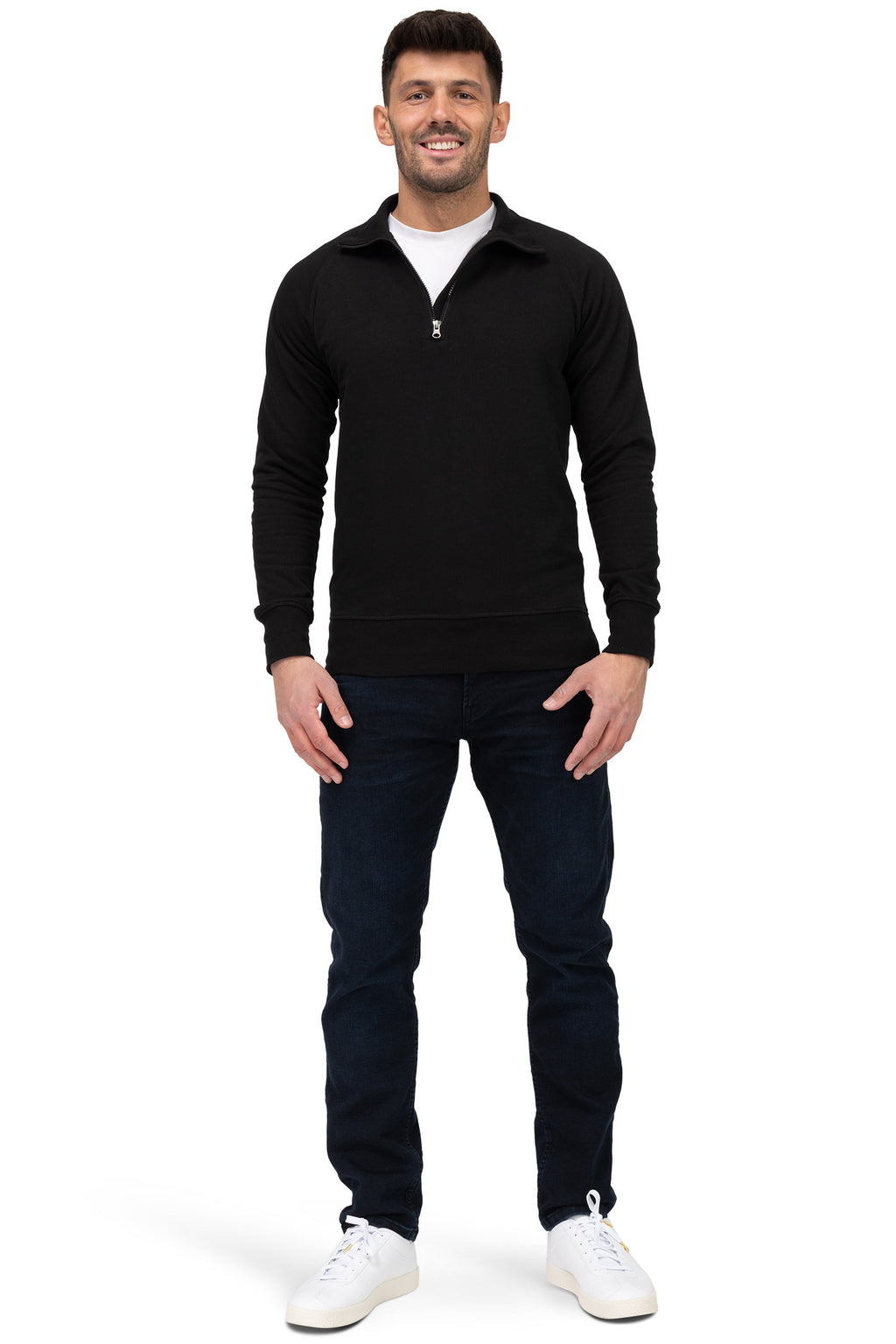 günstiger Halfzip Pullover für den Sommer und warme Tage Herren in Schwarz