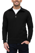 Herren Pullover leicht mit Stehkragen und halbem Reißverschluss in Schwarz