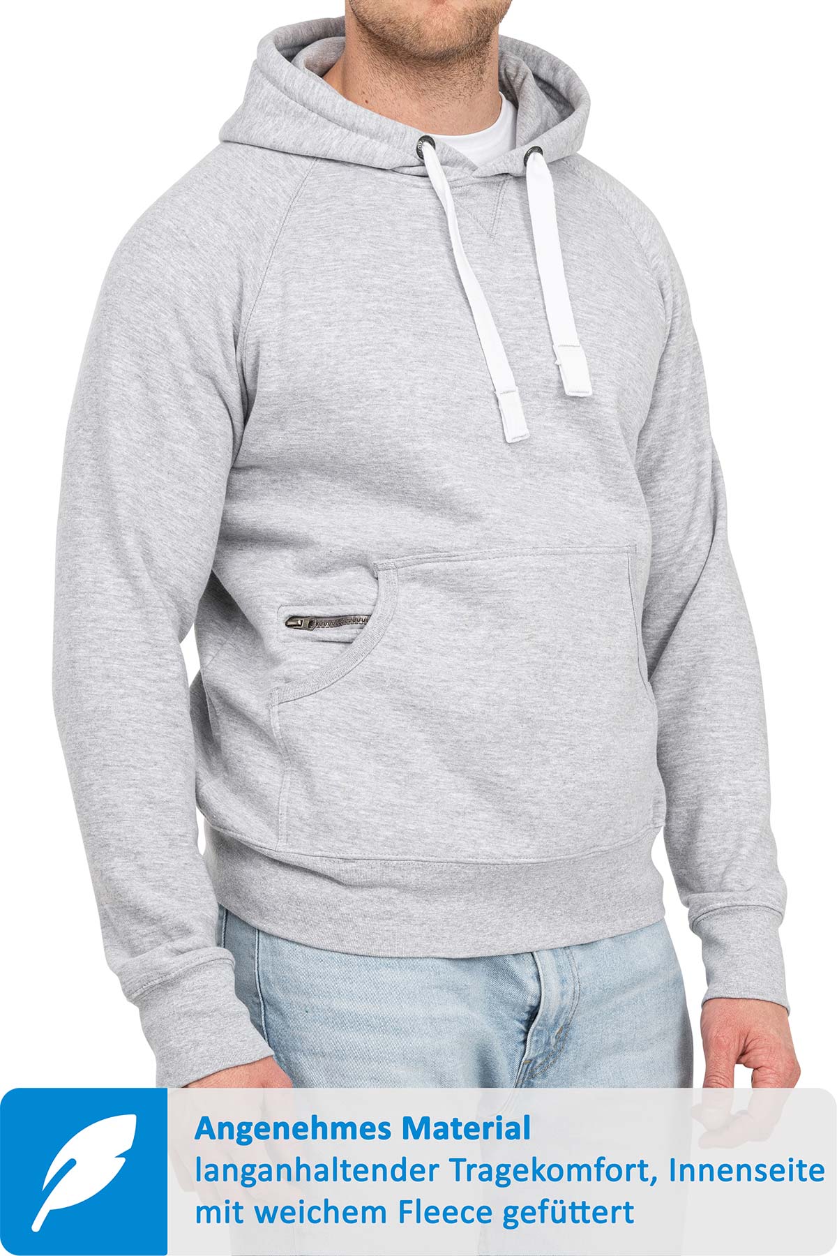 Hoodie für Männer mit Fronttasche in Grau meliert