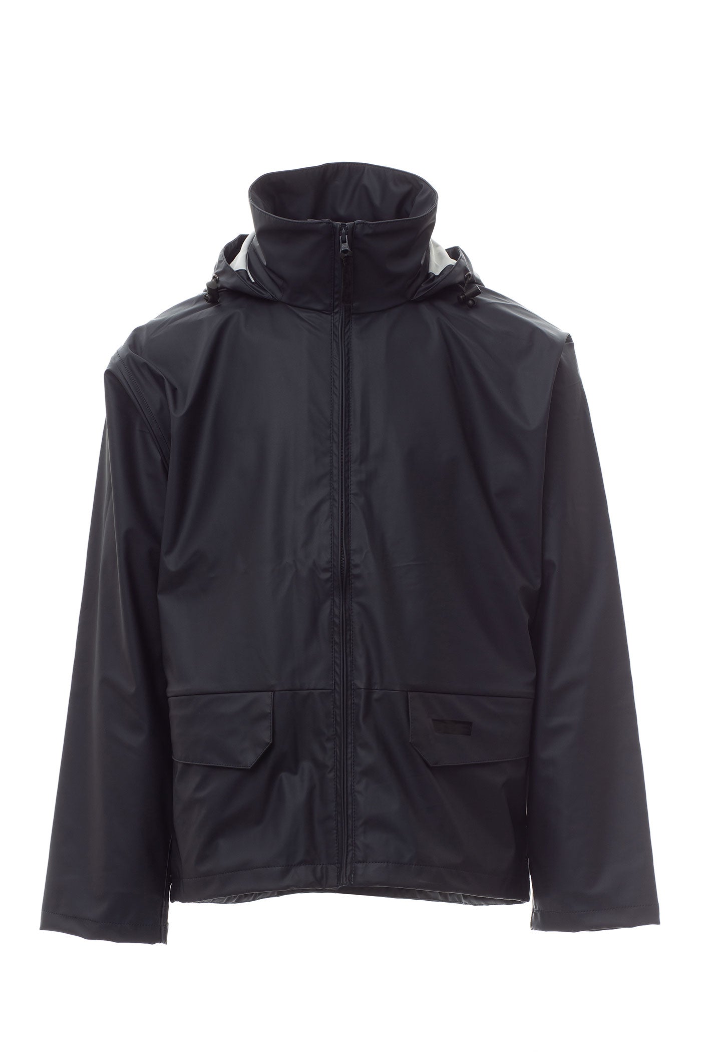 Herren Regenjacke mit Kapuze und Eingriffstaschen in Dunkelblau