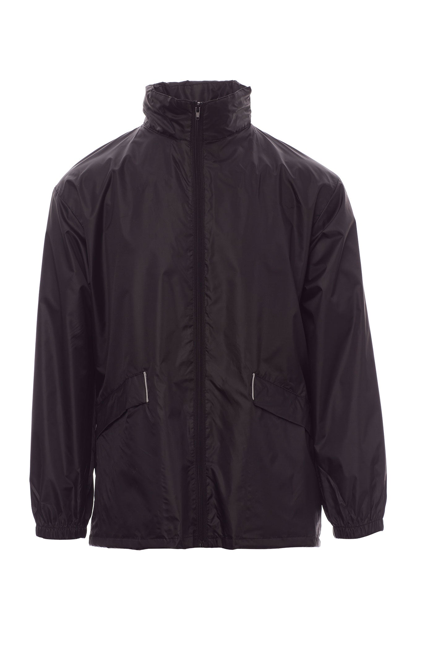 Herren Windbreaker mit Taschen und einrollbarer Kapuze in Schwarz