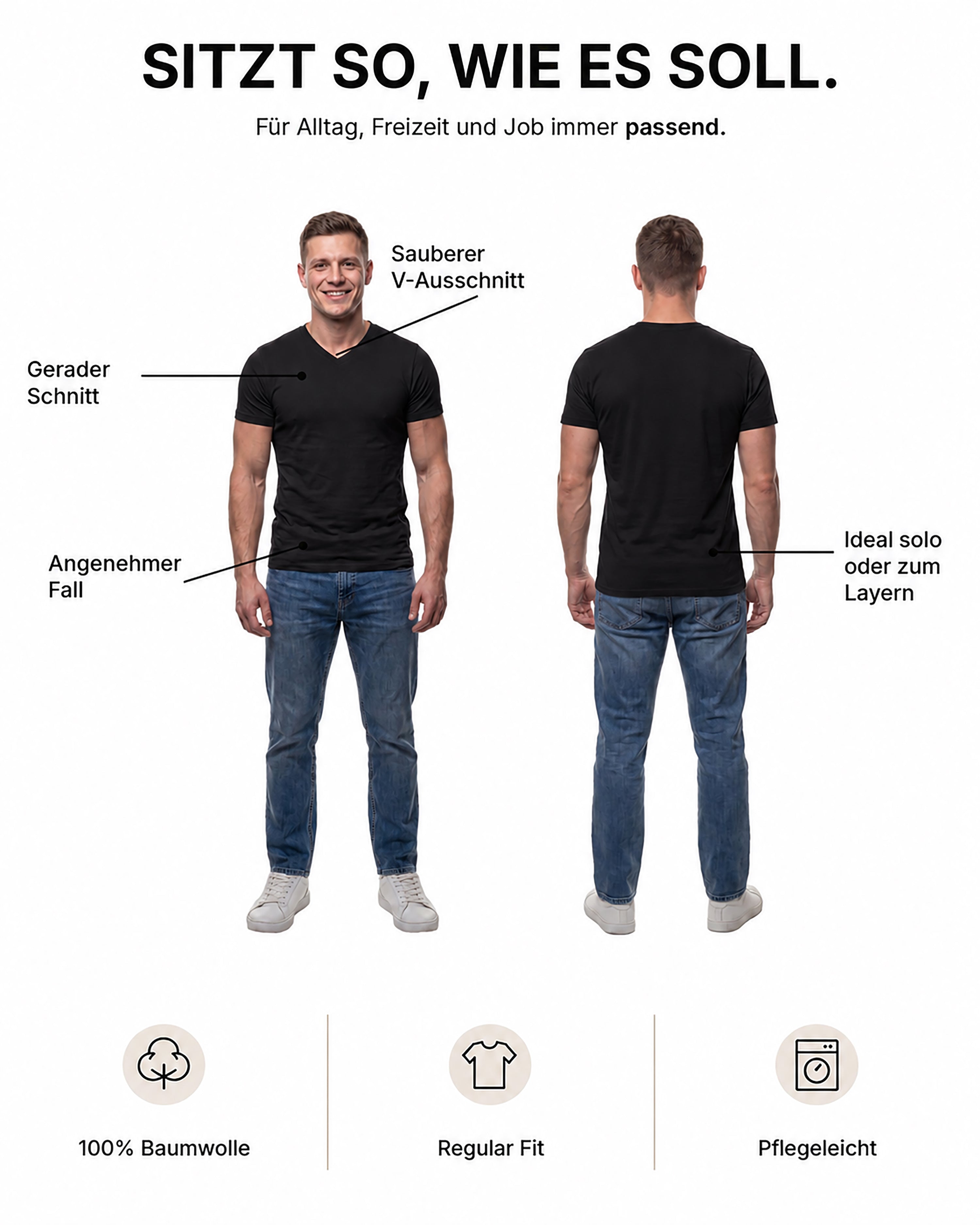 Herren T-Shirt V-Ausschnitt Baumwolle – V-Neck