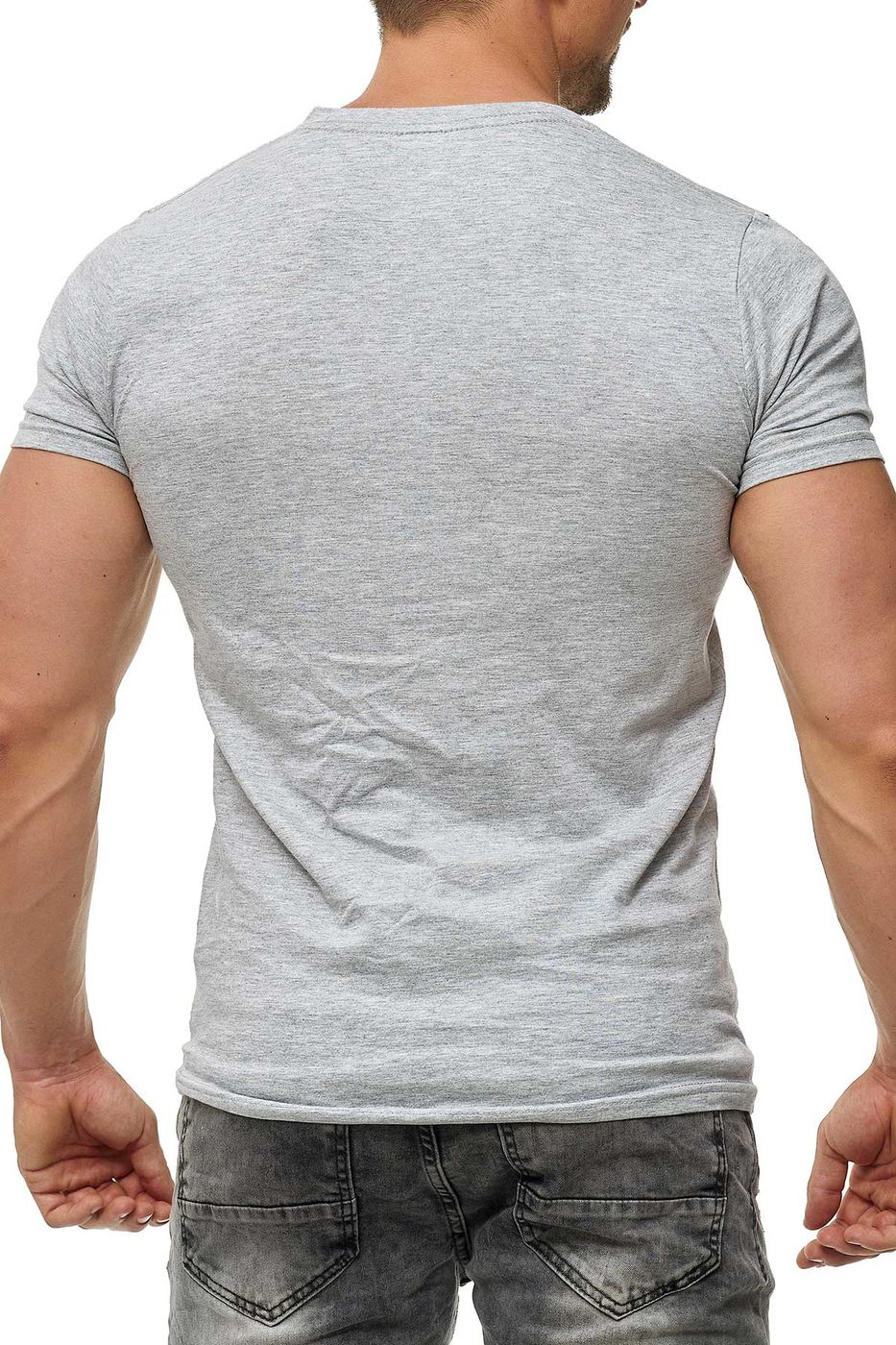 T-Shirt für Männer mit V Ausschnitt in gute Passform in Grau meliert