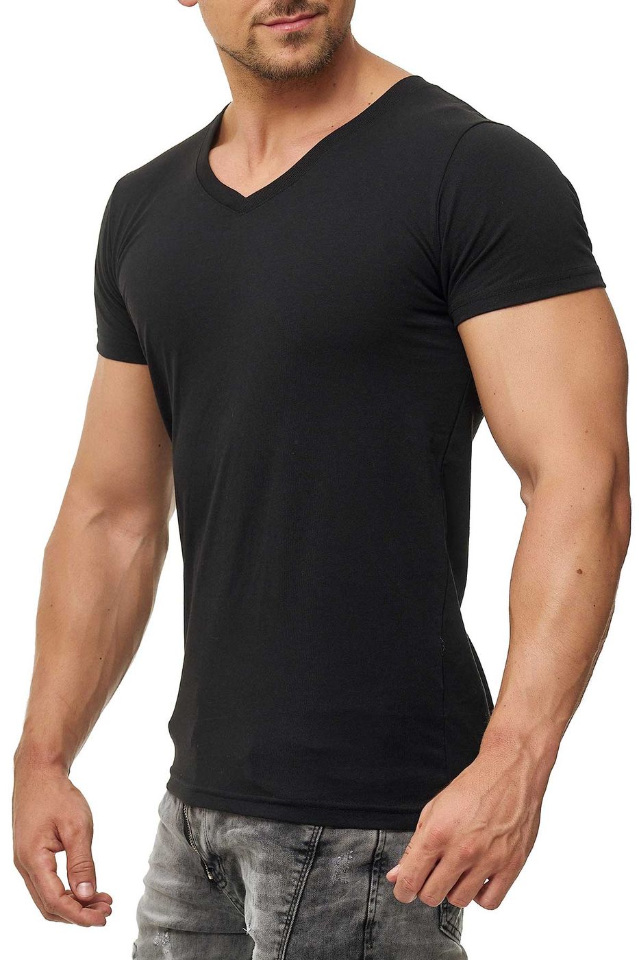 Herren T-Shirt mit V-Ausschnitt aus Baumwolle in Schwarz