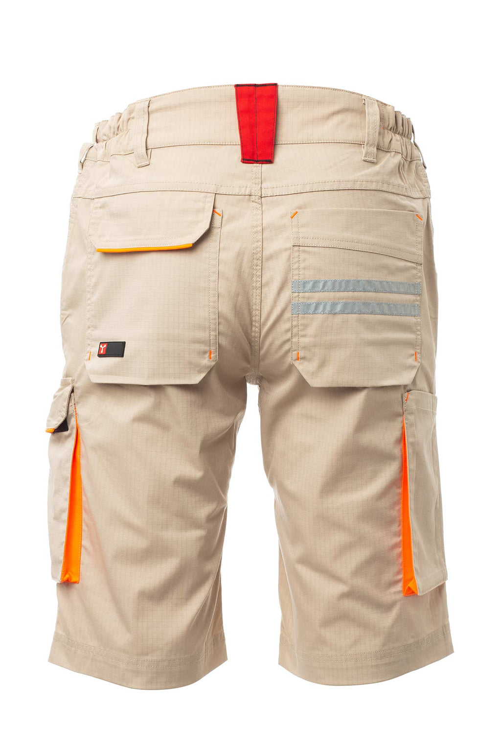 Herren Shorts mit zwei kleinen Reflexstreifen und Signalfarben in Beige