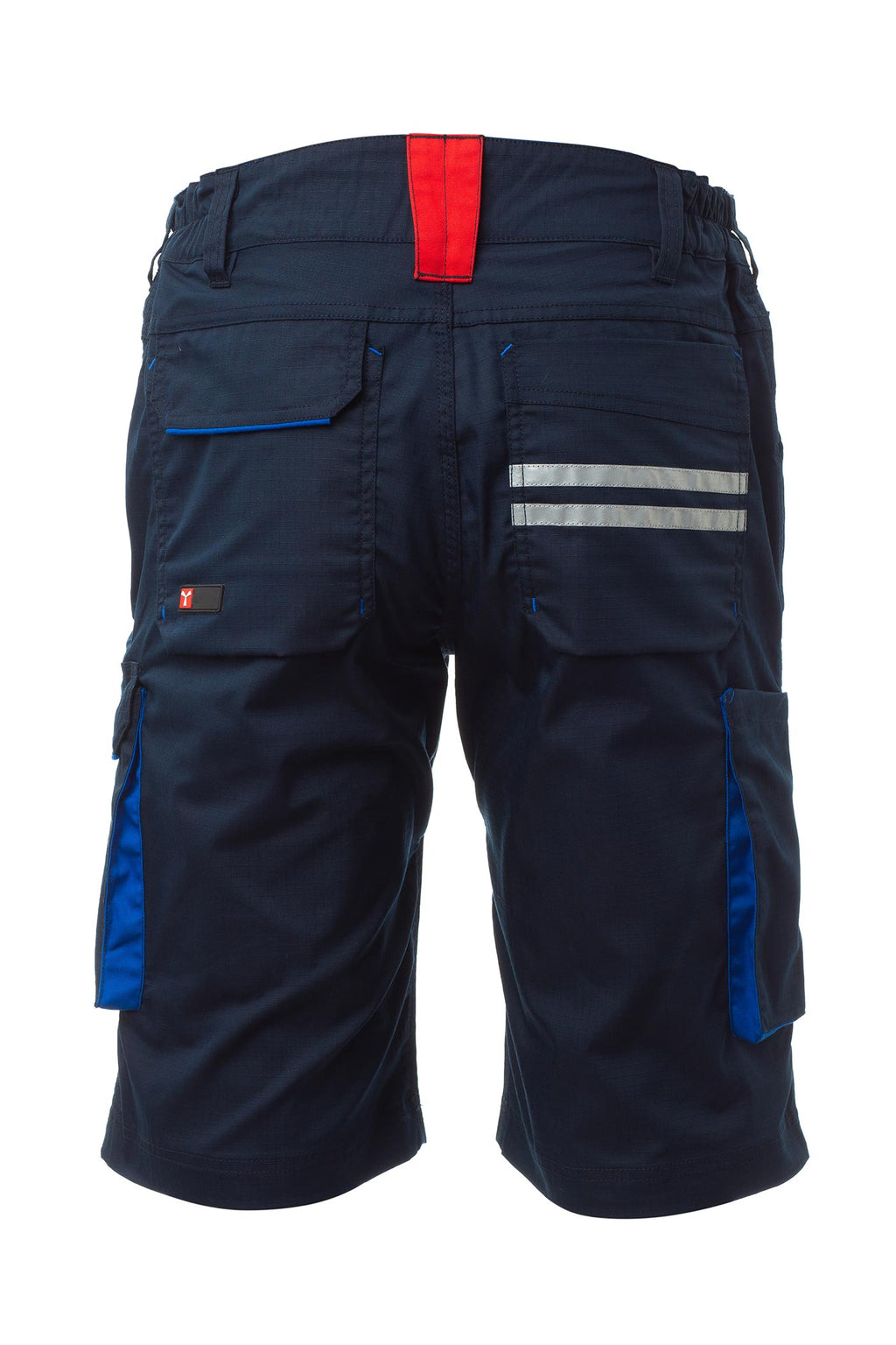 Herren Shorts mit zwei kleinen Reflexstreifen und Signalfarben in Dunkelblau