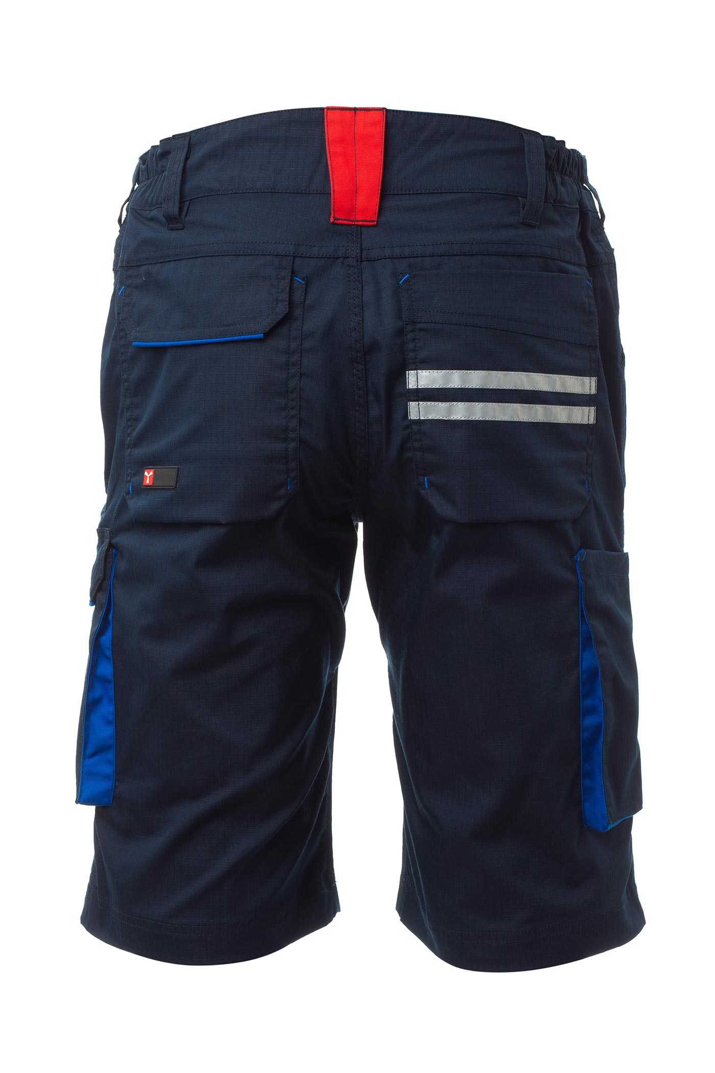 Herren Shorts mit zwei kleinen Reflexstreifen und Signalfarben in Dunkelblau