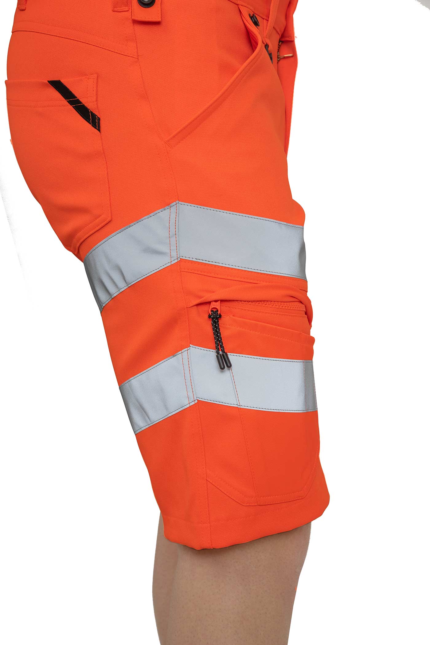 Herren Arbeitshose kurz Warnschutz mit elastischem Bund in Orange