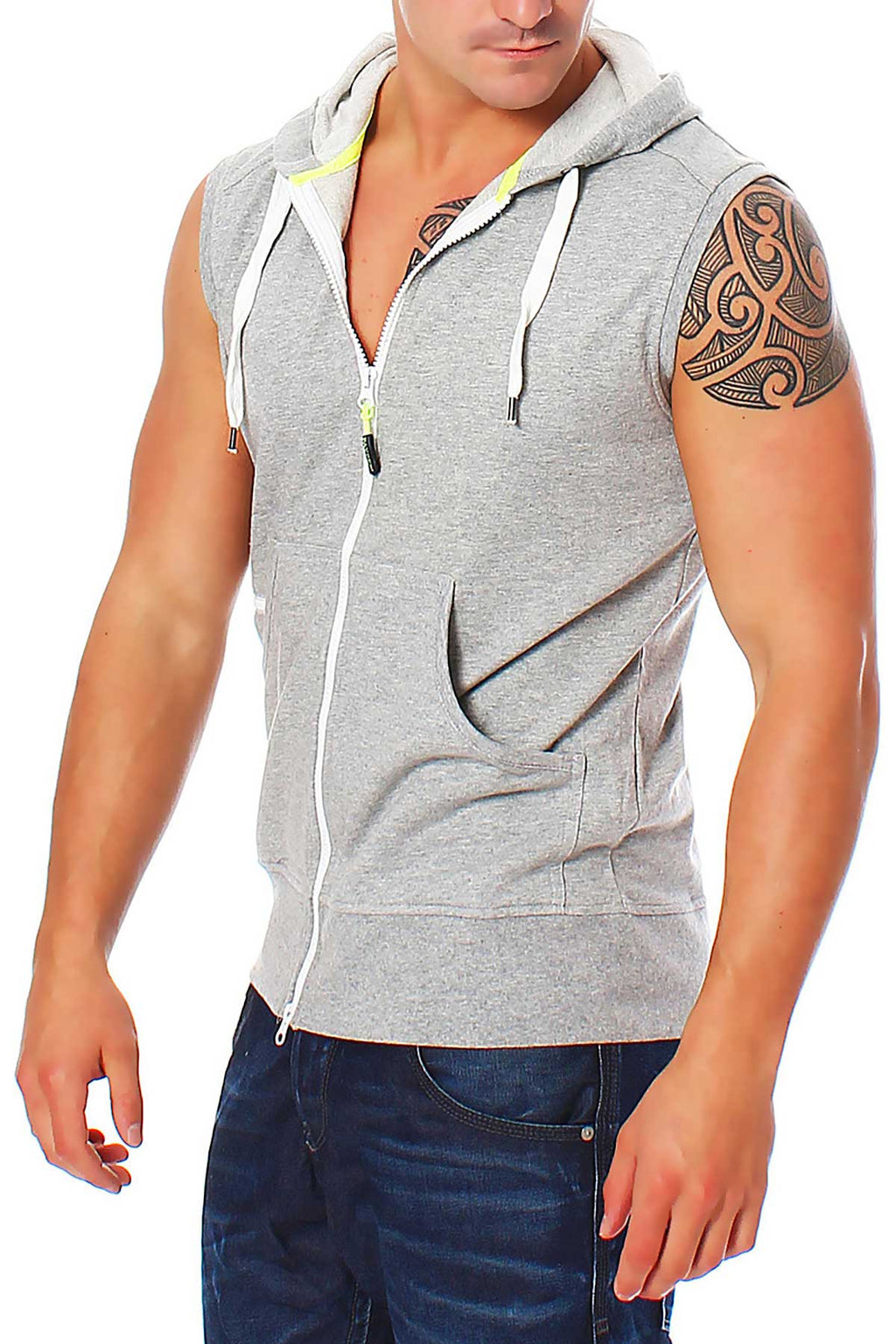 Zip-Jacke mit Kapuze ohne Ärmel