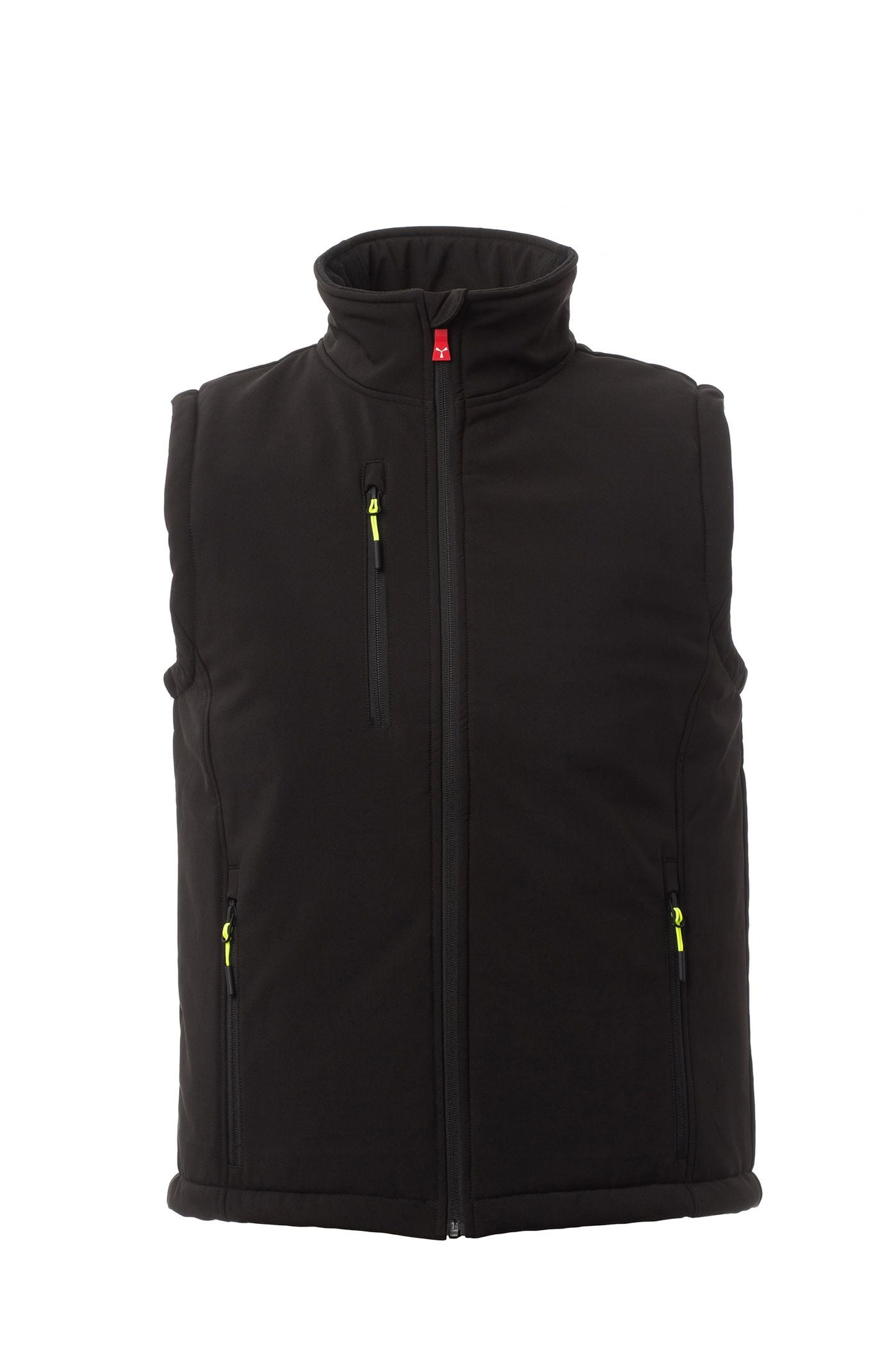 Herren Softshellweste mit Stehkragen wattiert in Schwarz