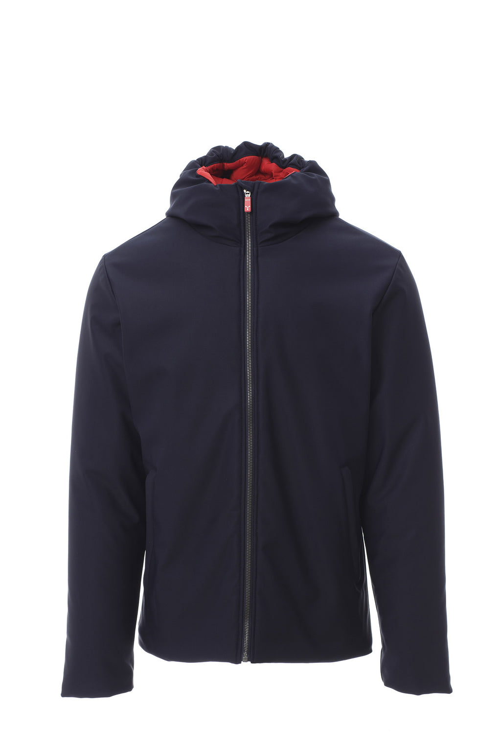 Herren Softshell Winterjacke mit fester Kapuze und Reißverschlusstaschen in Dunkelblau