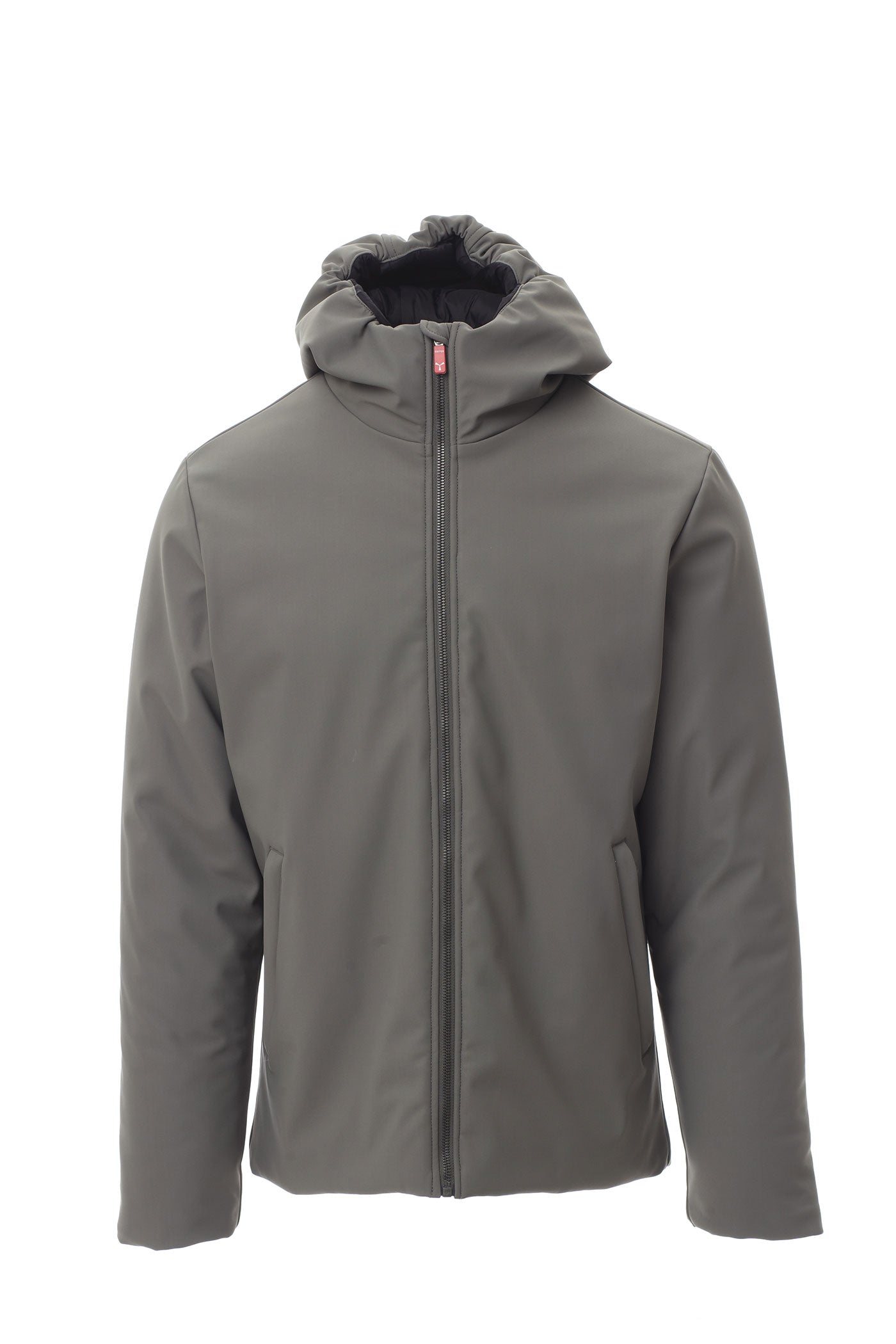 Herren Softshell Winterjacke mit fester Kapuze und Reißverschlusstaschen in Grau