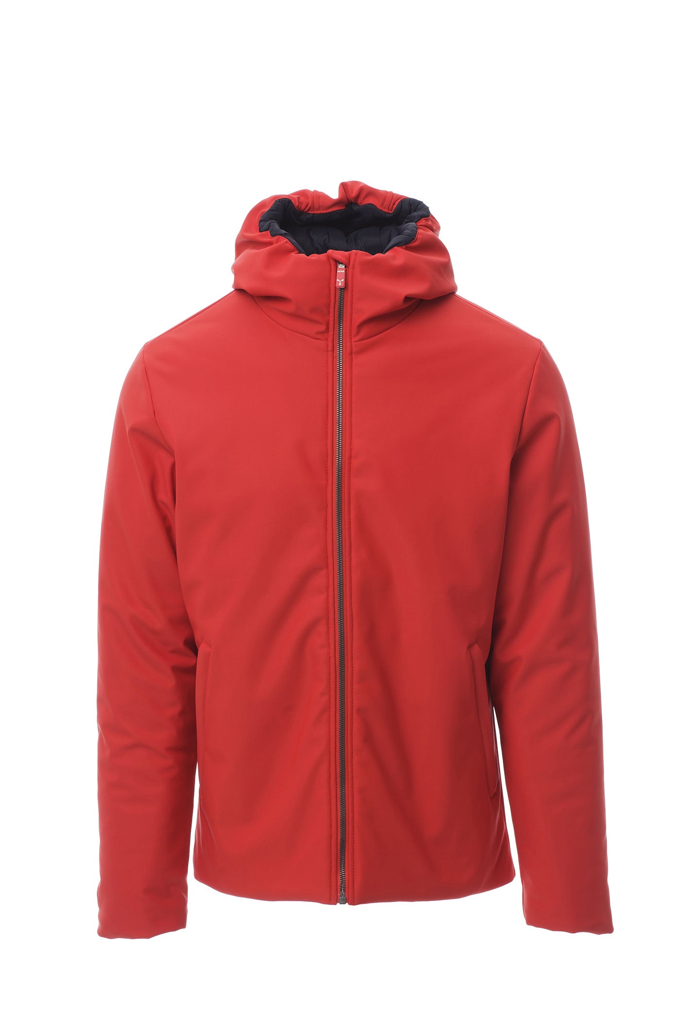Herren Softshell Winterjacke mit fester Kapuze und Reißverschlusstaschen in Rot