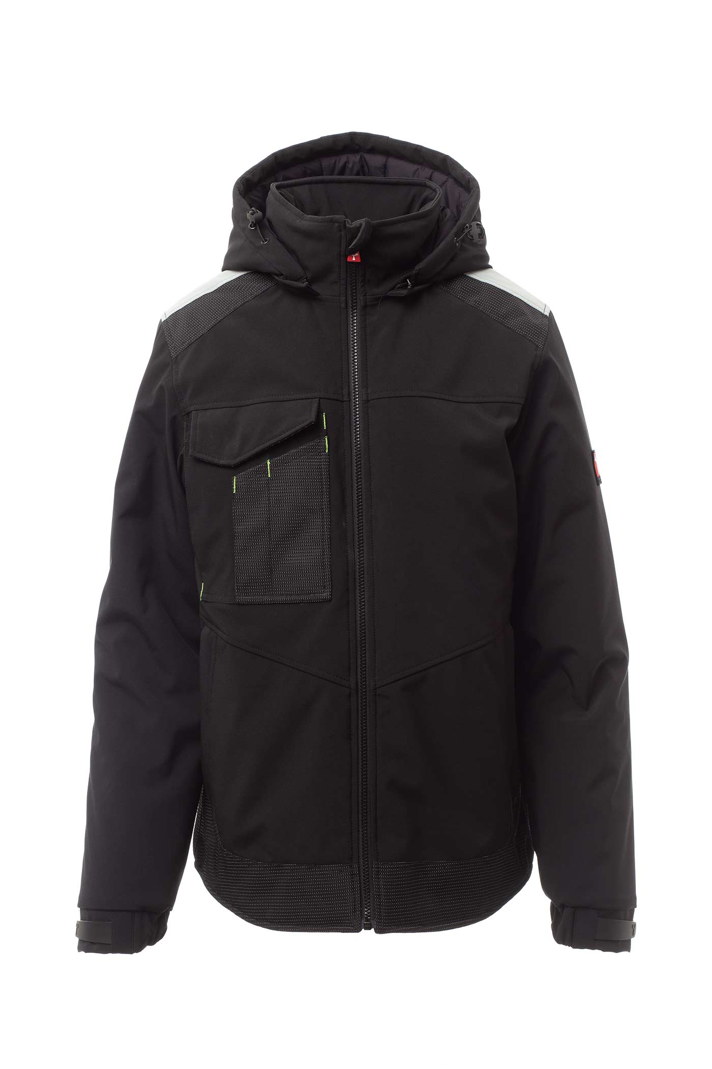 Herren Winterjacke mit Reißverschlusstaschen und Kapuze in Schwarz