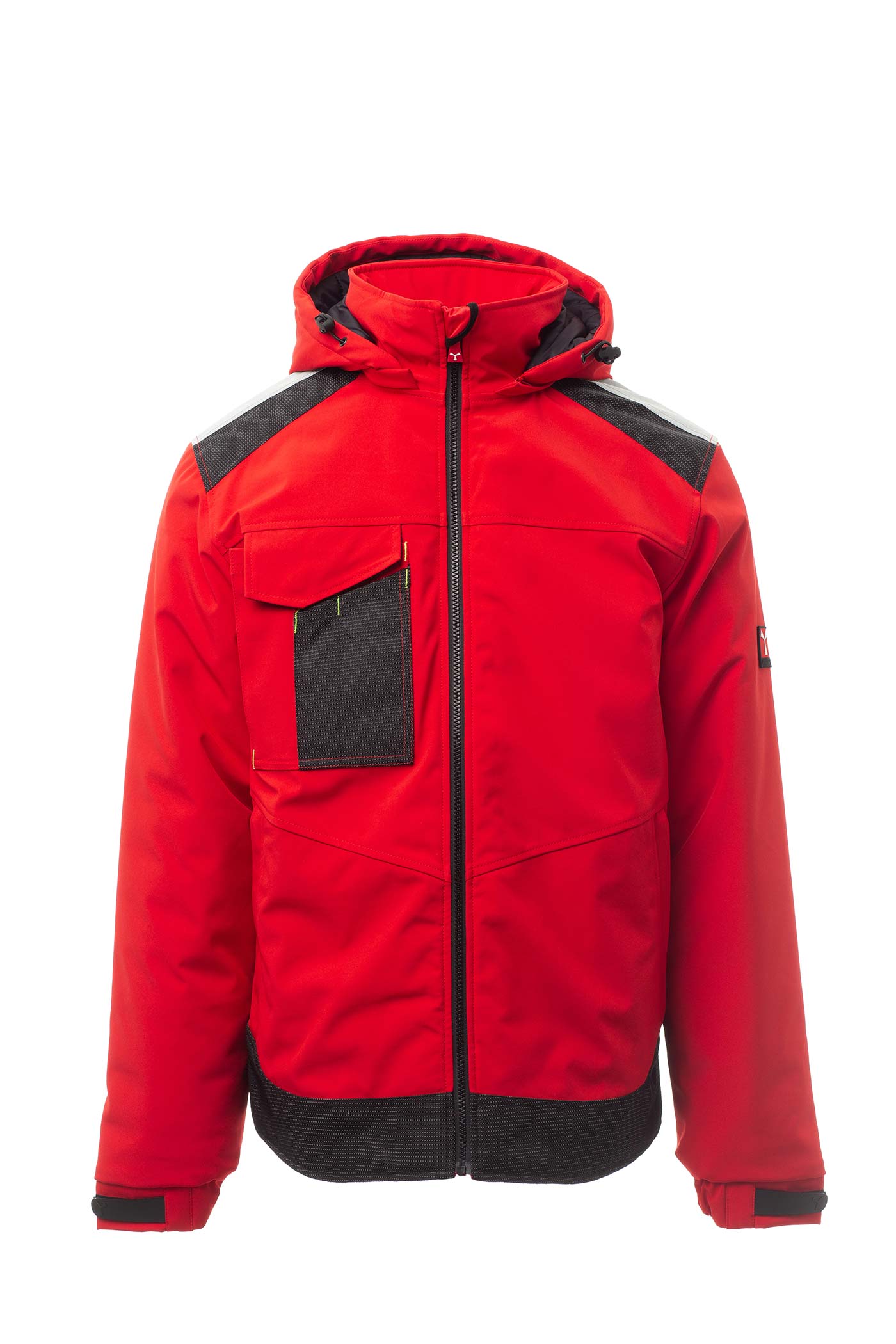 Herren Winterjacke mit Reißverschlusstaschen und Kapuze in Rot