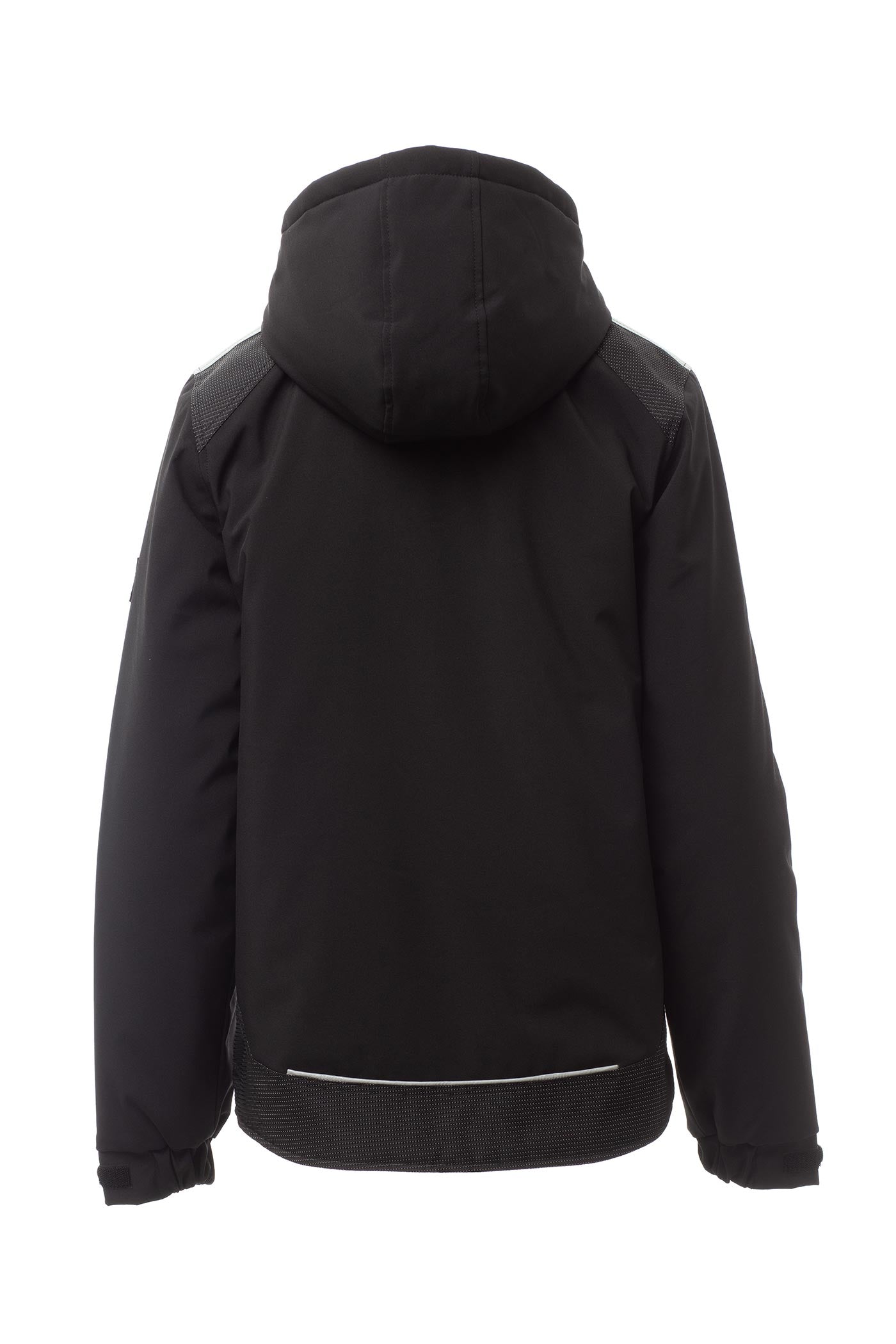 Herren Winterjacke aus Softshell mit abtrennbarer Kapuze und Stehkragen in Schwarz