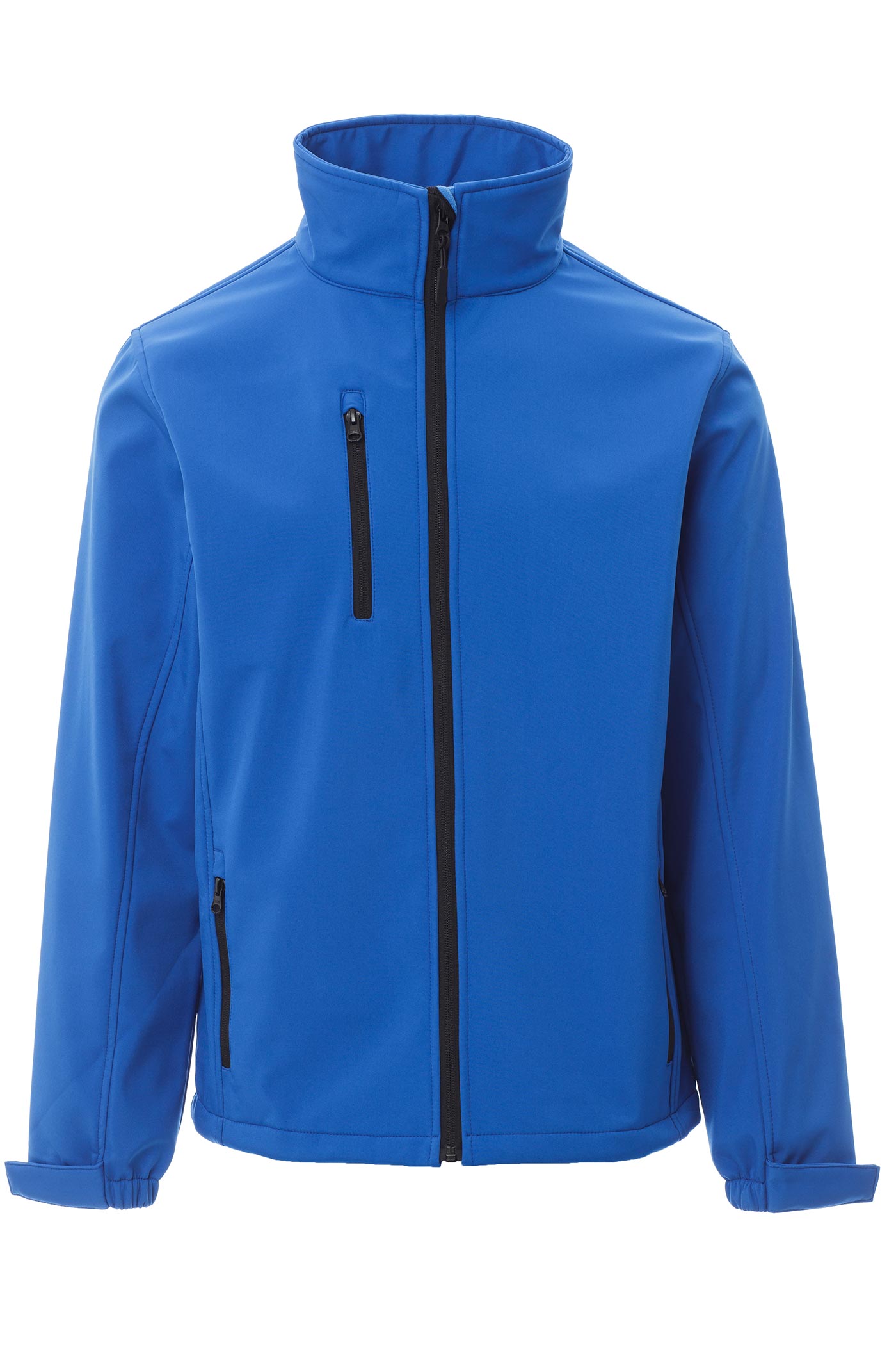Herren Softshelljacke mit Reißverschlusstasche und Stehkragen in Blau