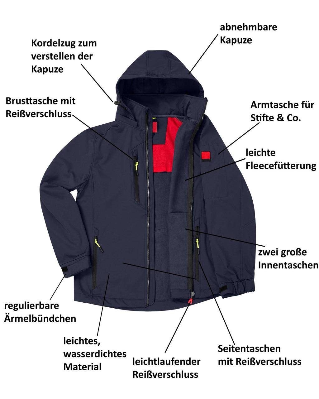 Herren leichte Softshelljacke mit Stehkragen & abnehmbarer Kapuze Creek LIT