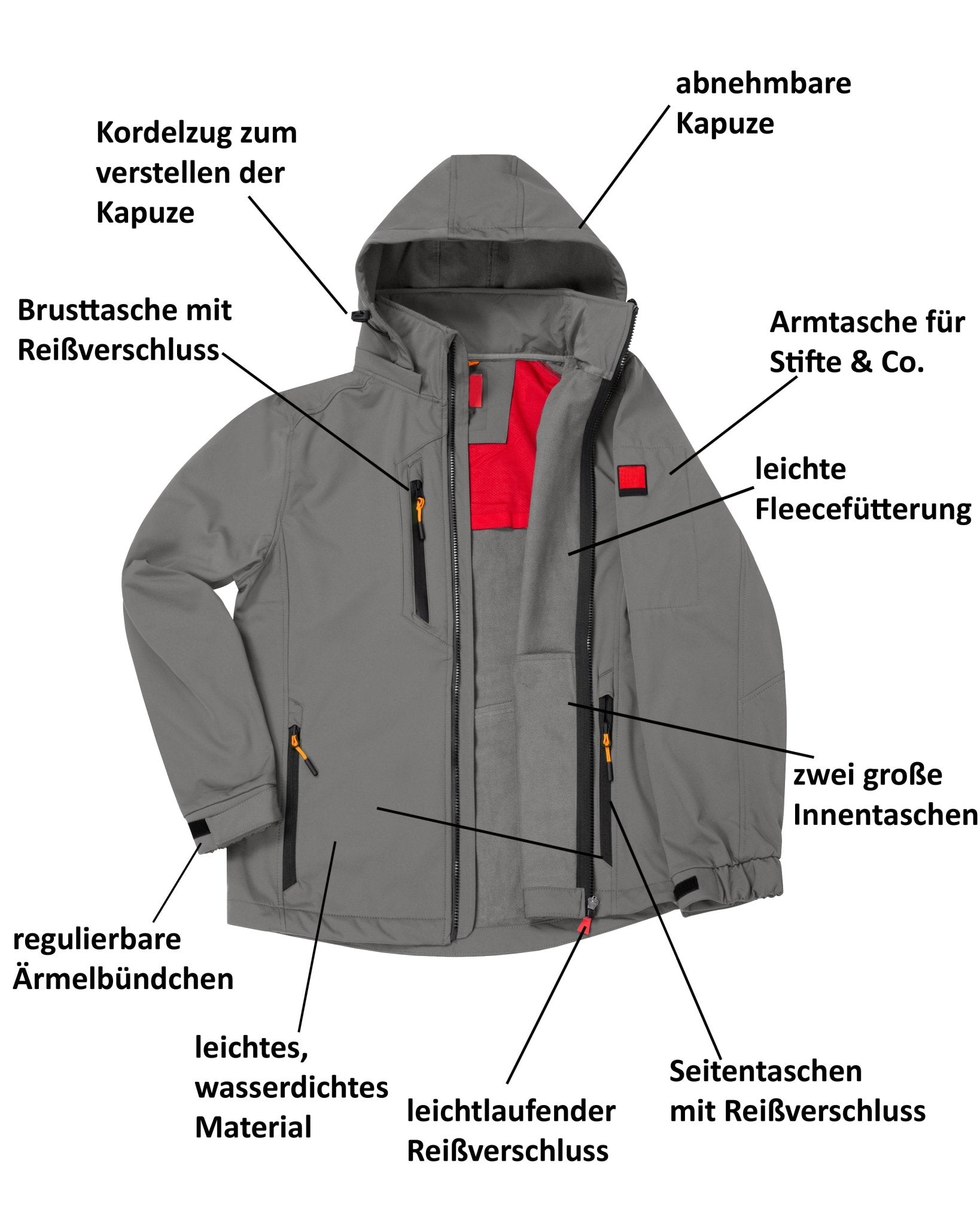 Herren leichte Softshelljacke mit Stehkragen & abnehmbarer Kapuze Creek LIT