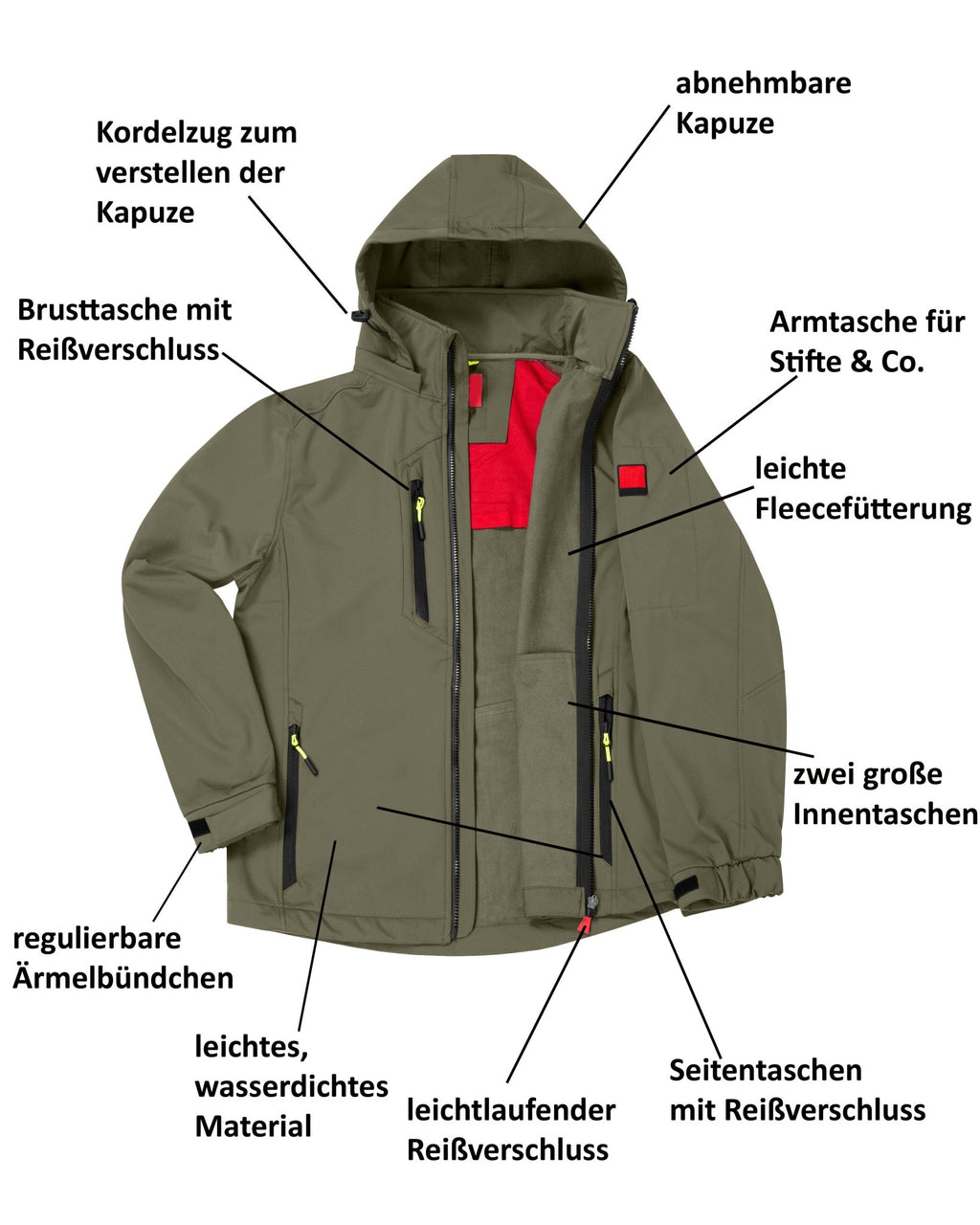 Herren leichte Softshelljacke mit Stehkragen & abnehmbarer Kapuze Creek LIT