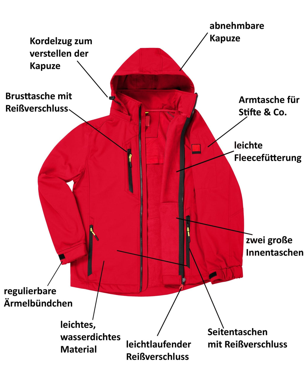 Herren leichte Softshelljacke mit Stehkragen & abnehmbarer Kapuze Creek LIT