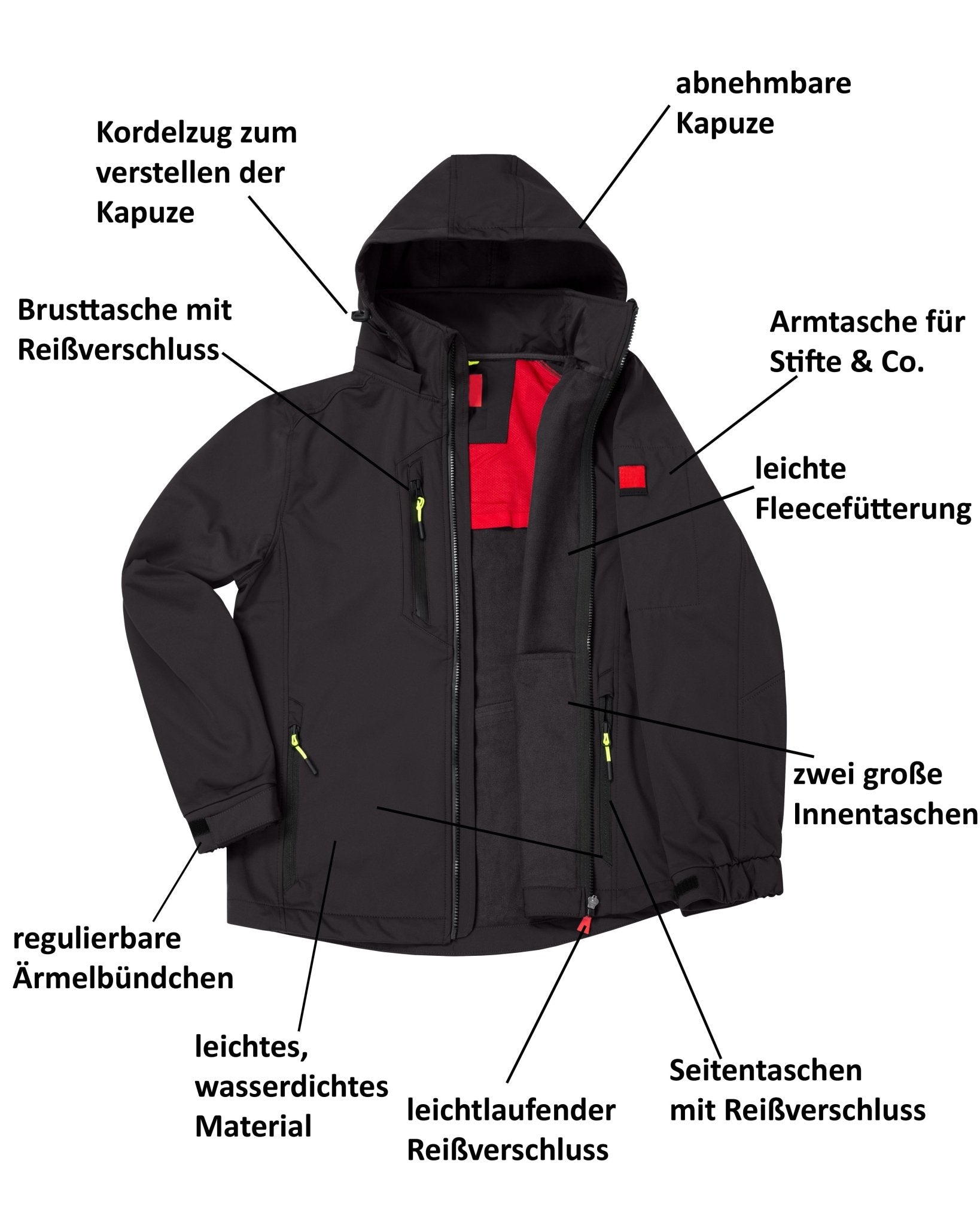 Herren leichte Softshelljacke mit Stehkragen & abnehmbarer Kapuze Creek LIT