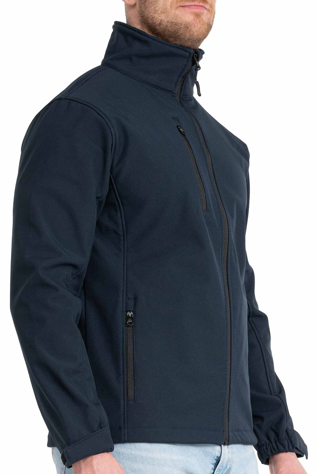 Herren Softshelljacke mit Seitentasche mit Reißverschluss in Dunkelblau