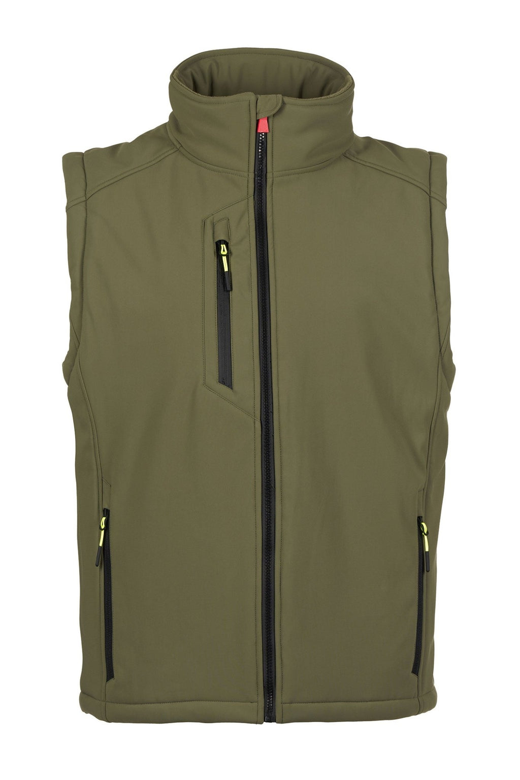 Herren Softshellweste mit Stehkragen und Taschen in Olivgrün