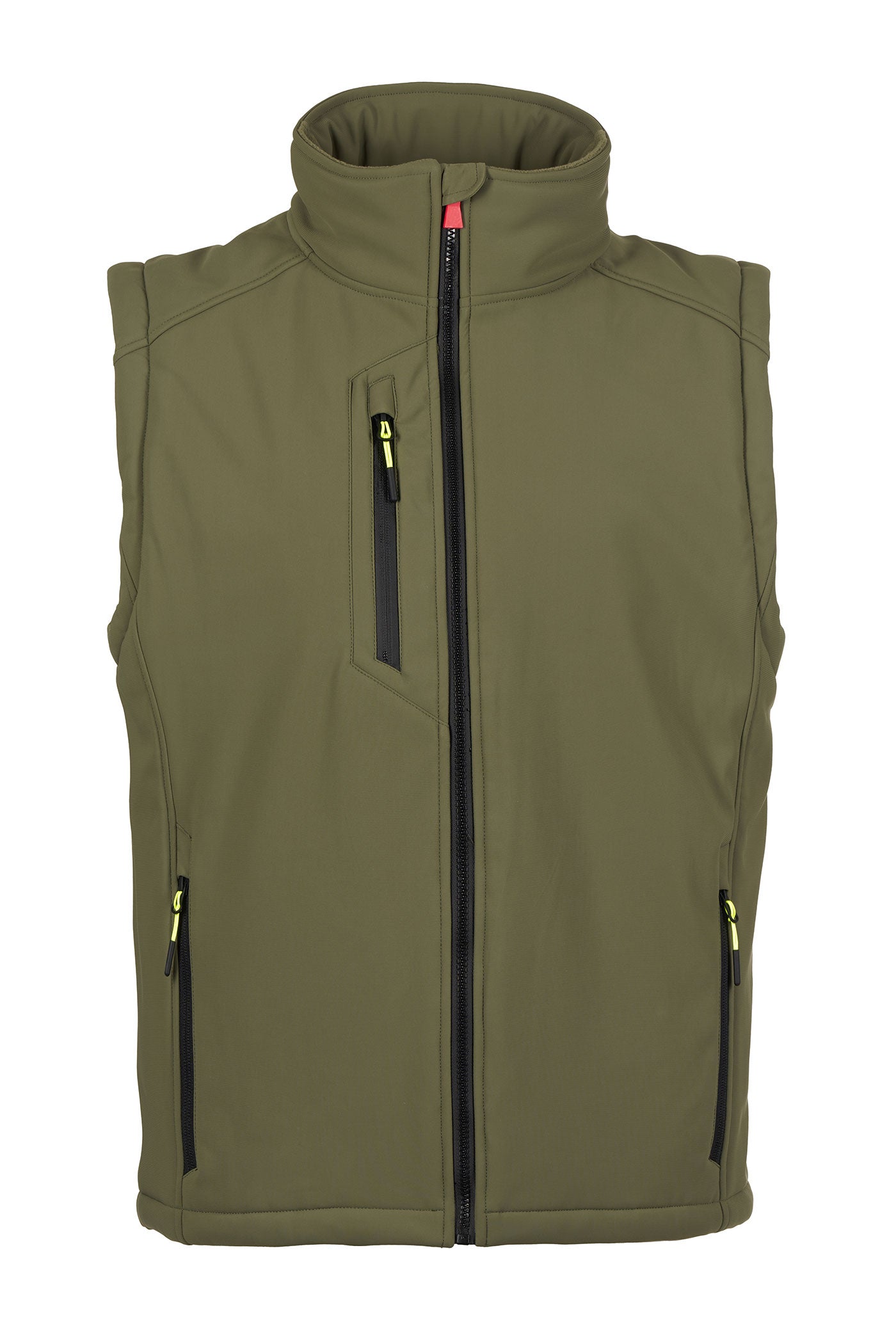 Herren Softshellweste mit Stehkragen und Taschen in Olivgrün