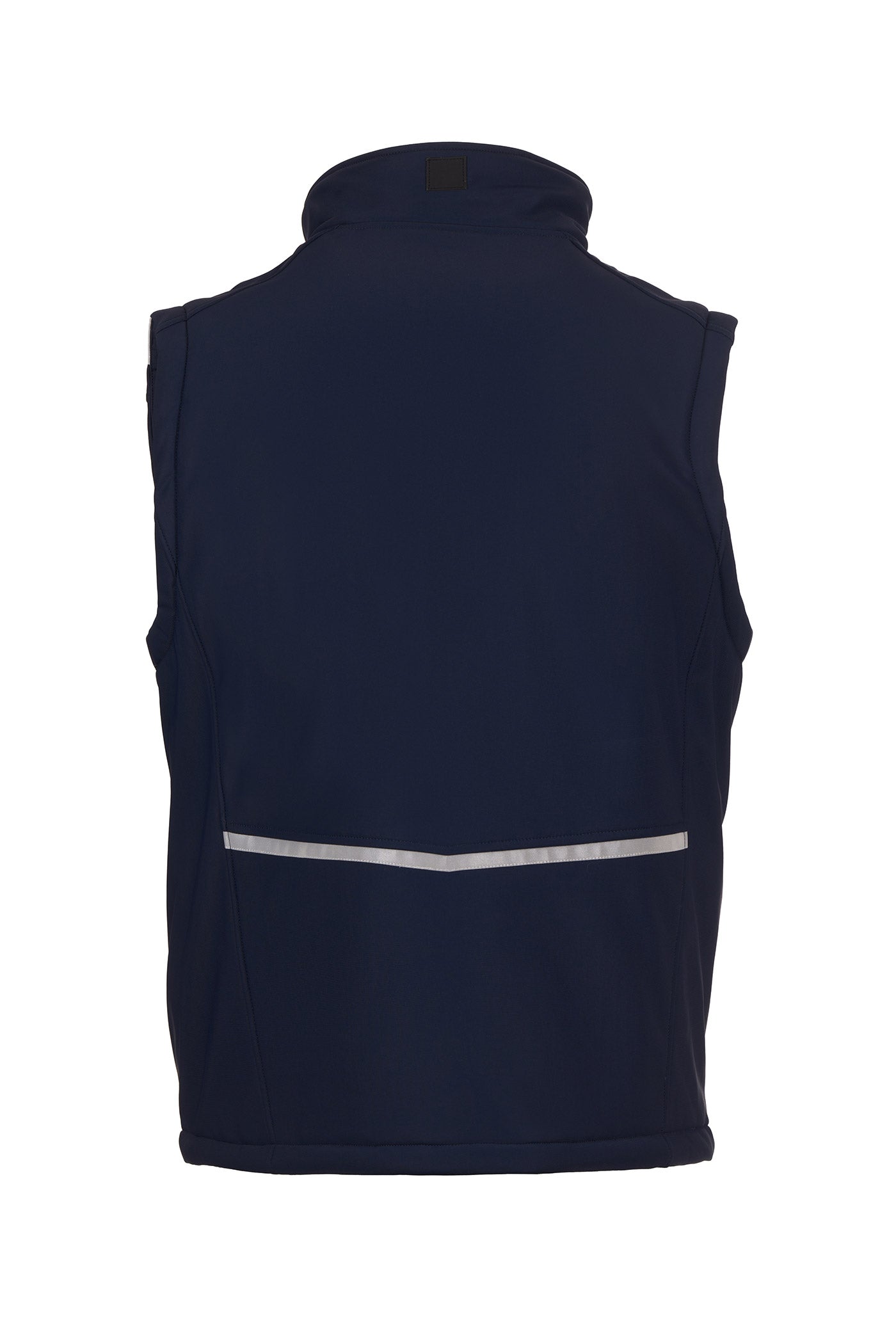 Herren gefütterte Arbeitsweste aus Softshell mit Reflexstreifen und Stehkragen in Dunkelblau