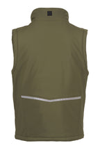 Herren gefütterte Arbeitsweste aus Softshell mit Reflexstreifen und Stehkragen in Olivgrün