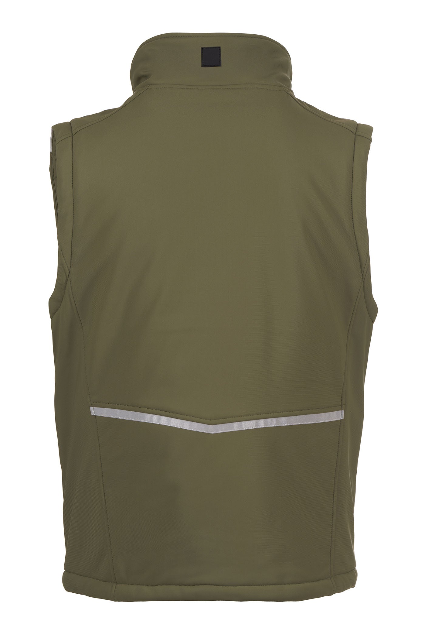 Herren gefütterte Arbeitsweste aus Softshell mit Reflexstreifen und Stehkragen in Olivgrün