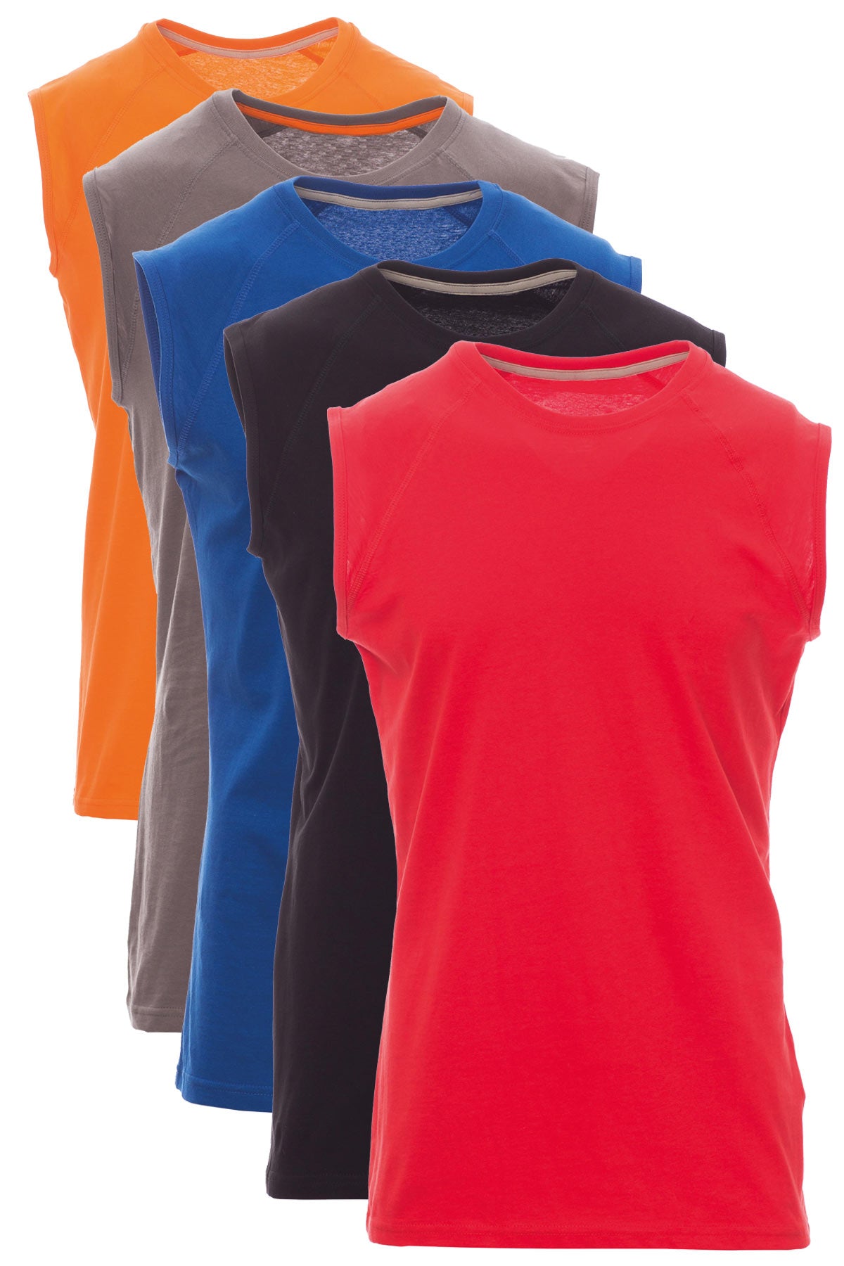Herren Shirts ohne Aermel 5er Pack Schwarz/Rot/Anthrazit/Orange/Blau